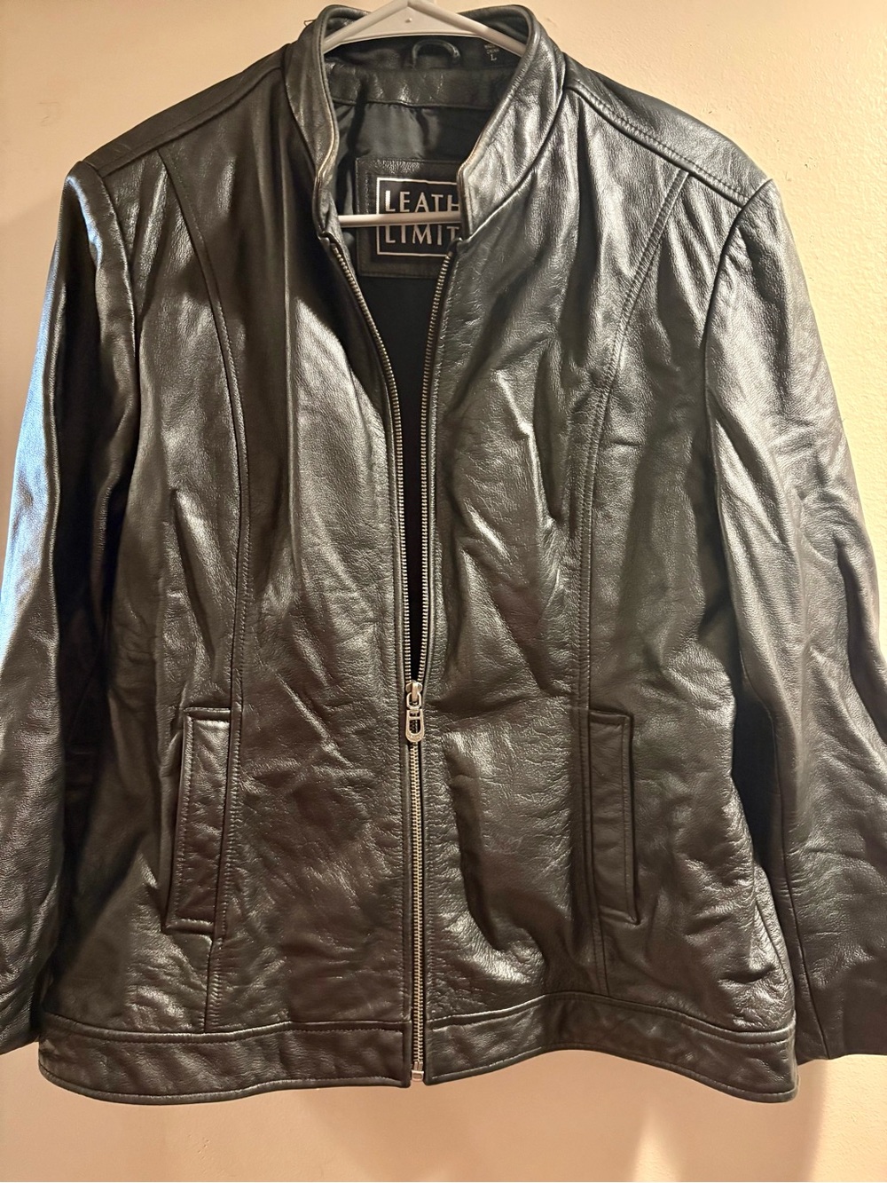 Women's Black Leather Zip Jacket